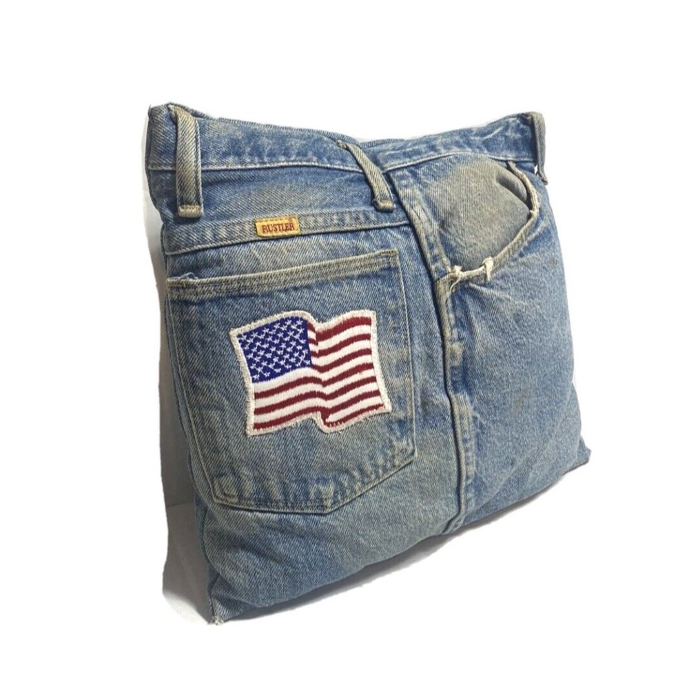 Vintage Custom Jean Accent Pillow 80s 70s Rare Rustler Jeans USA Unique Handmade